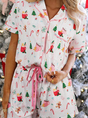 Hazel Blues® | Christmas Print Button Up Top and Shorts Lounge Set