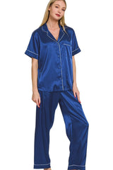 Hazel Blues® | Zenana Satin Short Sleeve Top and Pants Pajama Set