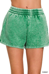 Hazel Blues® | Zenana Acid Washed Elastic Waistband Dolphin Shorts