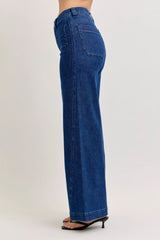 Hazel Blues® | Judy Blue High-Waisted Retro Wide Jeans with Patch Pkts & Twisted Seams