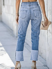 Hazel Blues® | High Waist Distressed Straight Leg Jeans