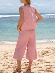 Hazel Blues® | Striped Sleeveless Top and Cropped Pants Set