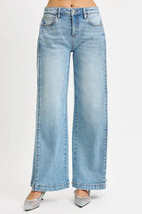 Hazel Blues® | RISEN Mid Rise Wide Barrel Transferable Leg Snap Jeans