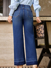Hazel Blues® | Raw Hem Unique Cuffs Straight High Rise Loose Jeans