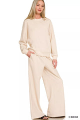 Hazel Blues® | Zenana Scuba Crewneck Pullover and Pants Set