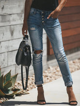 Hazel Blues® | Distressed Button-Fly Skinny Jeans