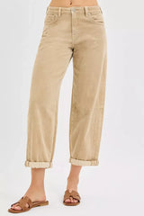 Hazel Blues® | RISEN High Rise Crop Barrel Cordurory Pants