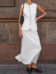 Hazel Blues® | Button Up Vest and Maxi Skirt Set
