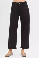 Hazel Blues® | RISEN Tummy Control Mid Rise Ankle Barrel Relaxed Baggy