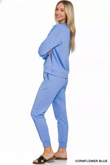 Hazel Blues® | Zenana Scuba Mock Neck Sweatshirt and Joggers Set