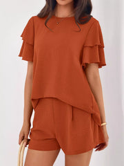 Hazel Blues® | Ruffle Sleeve Top and Shorts Two-Piece Set