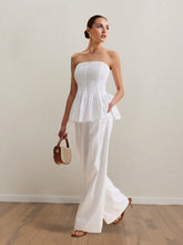 Hazel Blues® | Strapless Peplum Top and Wide Leg Pants Set