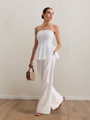 Hazel Blues® | Strapless Peplum Top and Wide Leg Pants Set