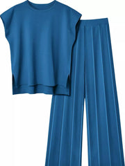 Hazel Blues® | Casual Solid Color Cap Sleeve Top and Pants Knit Set