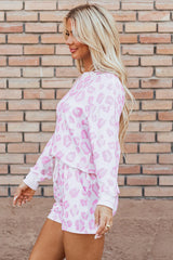 Hazel Blues® | Leopard Long Sleeve Top and Drawstring Shorts Lounge Set