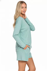 Hazel Blues® | Zenana Soft Melange Long Sleeve Tee and Shorts Set