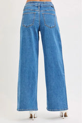 Hazel Blues® | RISEN Mid Rise Fit Wide Leg with Pleated Detail Jeans