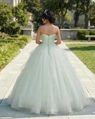 Elegant 3D Flowery Sage Green Tulle Fairy Ball Gown