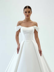 Elegant A-Line Off the Shoulder White Satin Wedding Dresses