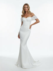 Elegant Mermaid Sweetheart Sexy Off-the-Shoulder Wrap-Around Satin Wedding Dress