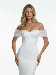 Elegant Mermaid Sweetheart Sexy Off-the-Shoulder Wrap-Around Satin Wedding Dress