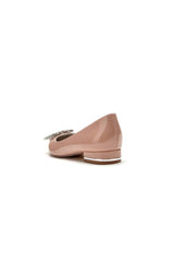 Elegant Black Pointed-Toe Flats with a Crystal Ornament