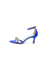 Elegant Blue Satin Pump with Silver Chain and Rhinestone Accents