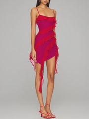 Fuchsia - Sheath Chiffon Spaghetti Straps Ruffled Short Homecoming Dresses