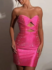 Fuchsia - Sheath Sweetheart Sequined Cut Out Short Homecoming & Cocktail Dresses