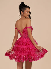 Fuchsia - A-Line Sweetheart Tiered Short Short Homecoming & Cocktail Dresses