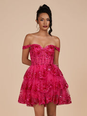 Fuchsia - A-Line Sweetheart Tiered Short Short Homecoming & Cocktail Dresses