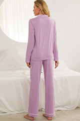 Hazel Blues® | Contrast Piping Button Down Top and Pants Loungewear Set