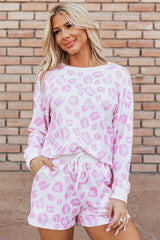 Hazel Blues® | Leopard Long Sleeve Top and Drawstring Shorts Lounge Set