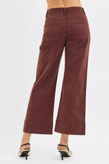 Hazel Blues® | RISEN Tummy Control High Rise Crop Wide No Waist Band Pants