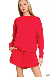 Hazel Blues® | Zenana Scuba Long Sleeve Sweatshirt and Shorts Set