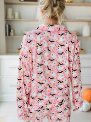 Hazel Blues® | Halloween Ghost Print Button Up Top and Pants Lounge Set