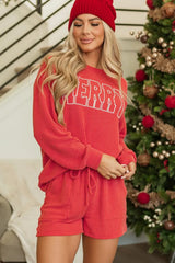 Hazel Blues® | MERRY Round Neck Long Sleeve Top and Shorts Lounge Set