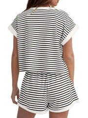 Hazel Blues® | Striped Round Neck Top and Shorts Set