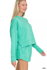 Hazel Blues® | Zenana Scuba Long Sleeve Sweatshirts & Shorts Set