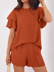 Hazel Blues® | Ruffle Sleeve Top and Shorts Two-Piece Set