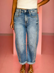 Hazel Blues® | Vintage Washed Seam Detail Shift Jeans