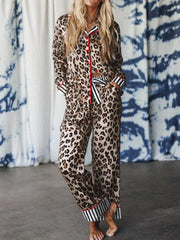 Hazel Blues® | Leopard and Striped Trim Shirt and Pants Set