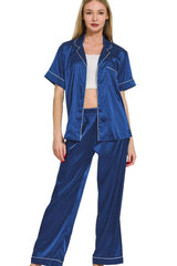 Hazel Blues® | Zenana Satin Short Sleeve Top and Pants Pajama Set