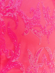 Glitter Hot Pink Fitted V-Neck Spaghetti Straps Sequined Appliques Mini Party Dresses