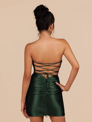 Dark Green Bodycon Satin Sweetheart Corset Homecoming Dress with Sequined Flowers
