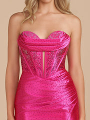 Fuchsia - Strapless Bodycon Satin Short Homecoming Dress With Beading