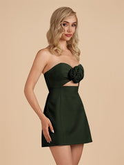 Dark Green - Sheath Strapless Flowers Cutout Short Homecoming Dresses