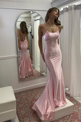 Cute Mermaid Spaghetti Straps Satin Long Prom Dress