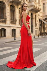 Cute Mermaid Spaghetti Straps Royal Blue Satin Long Prom Dresses