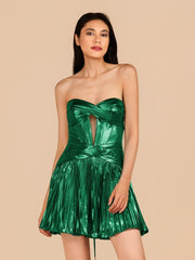 Dark Green - A Line Sweetheart Cutout Metallic Short Homecoming Dresses